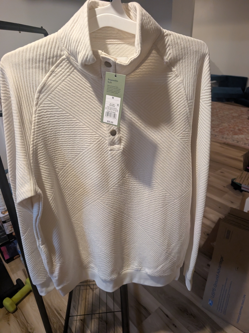 Men's Cream Quilted Texture Pullover Sweater